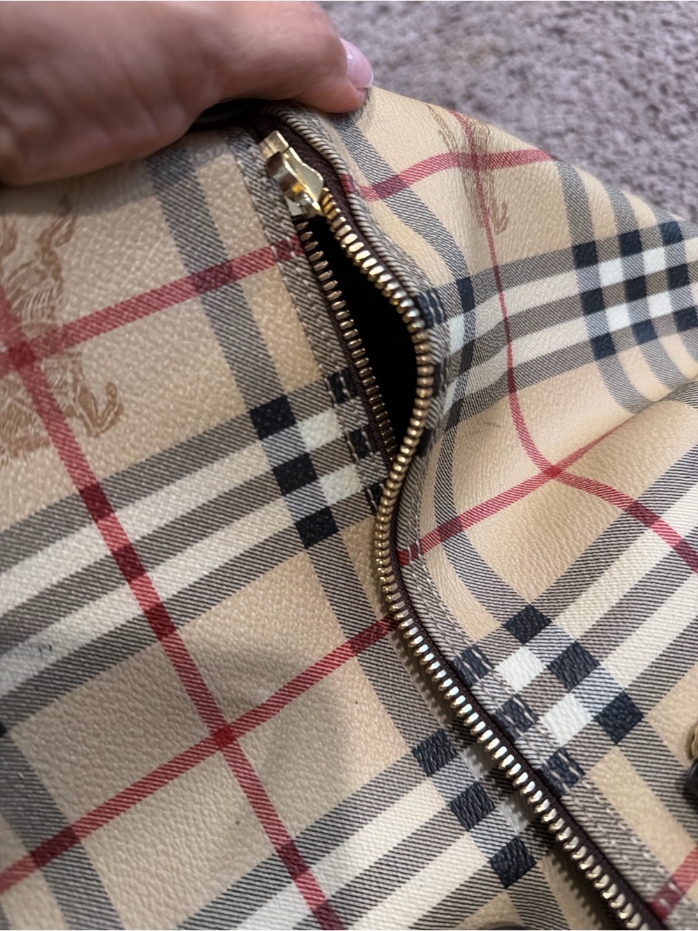 Burberry Beige Plaid Duffel with Dark Brown Trim - Picture 4 of 5